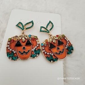 Halloween Pumpkin Earrings with Gem Accents